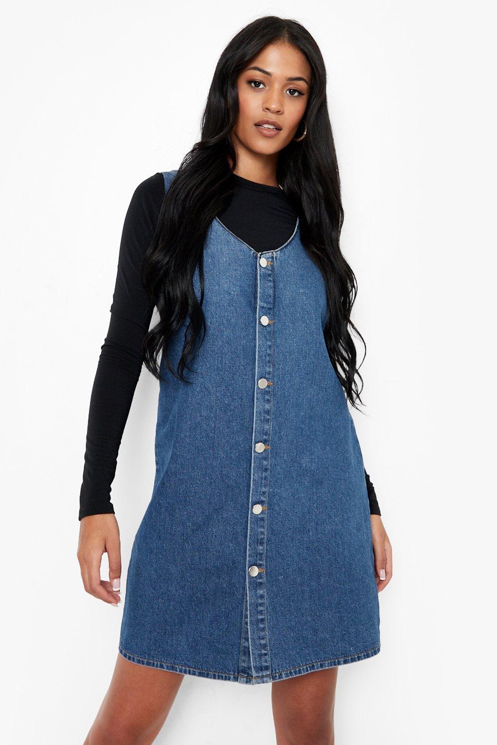 Tall Button Down Denim Jumper Dress boohoo USA